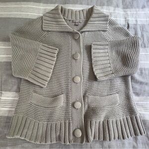 J.Jill Chunky Knit Cardigan Womens Gray Ribbed Trim 3/4 Sleeve Size Small S